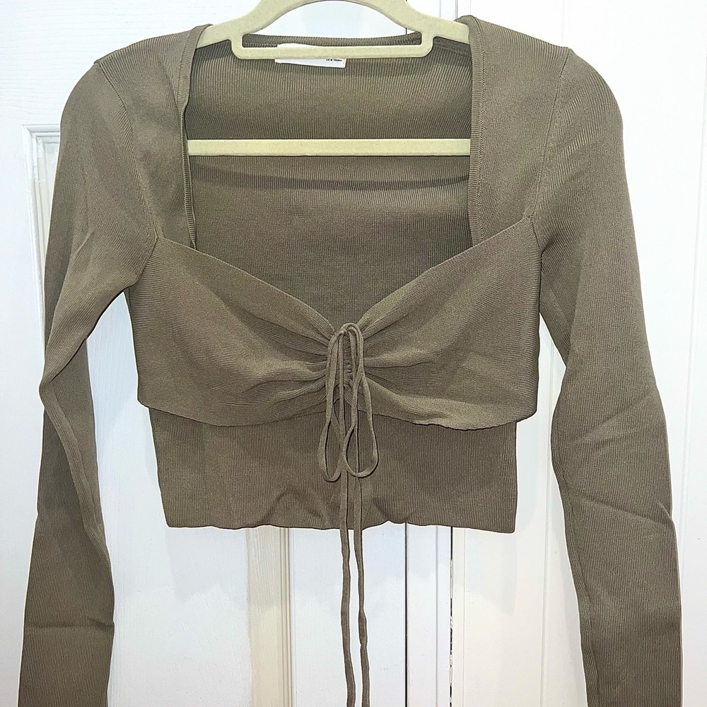 Mango Sweetheart Ribbon Green Top NWOT